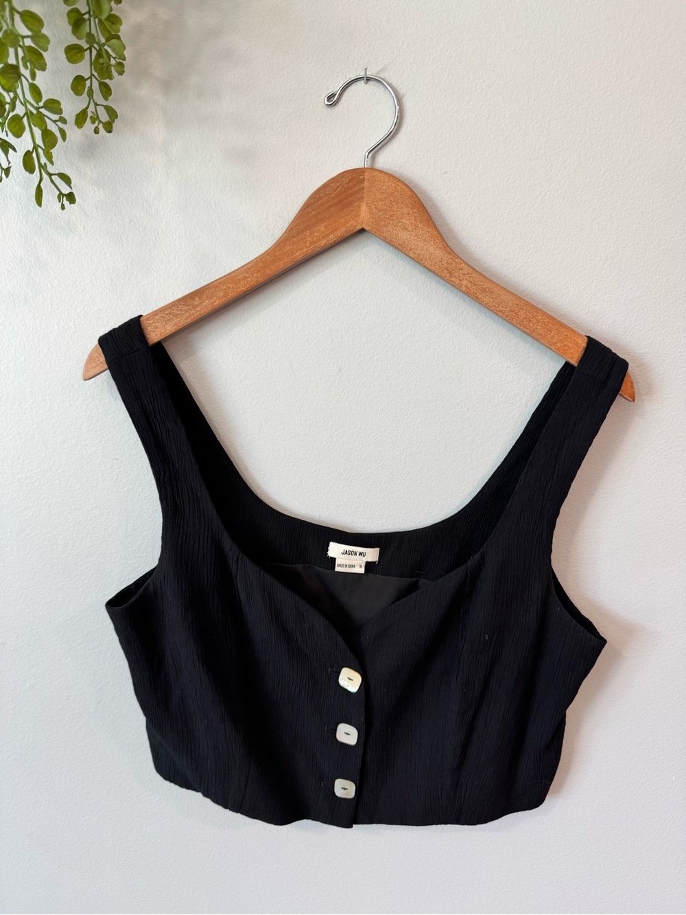 Jason Wu Black Cropped Button-Front Tank Size M